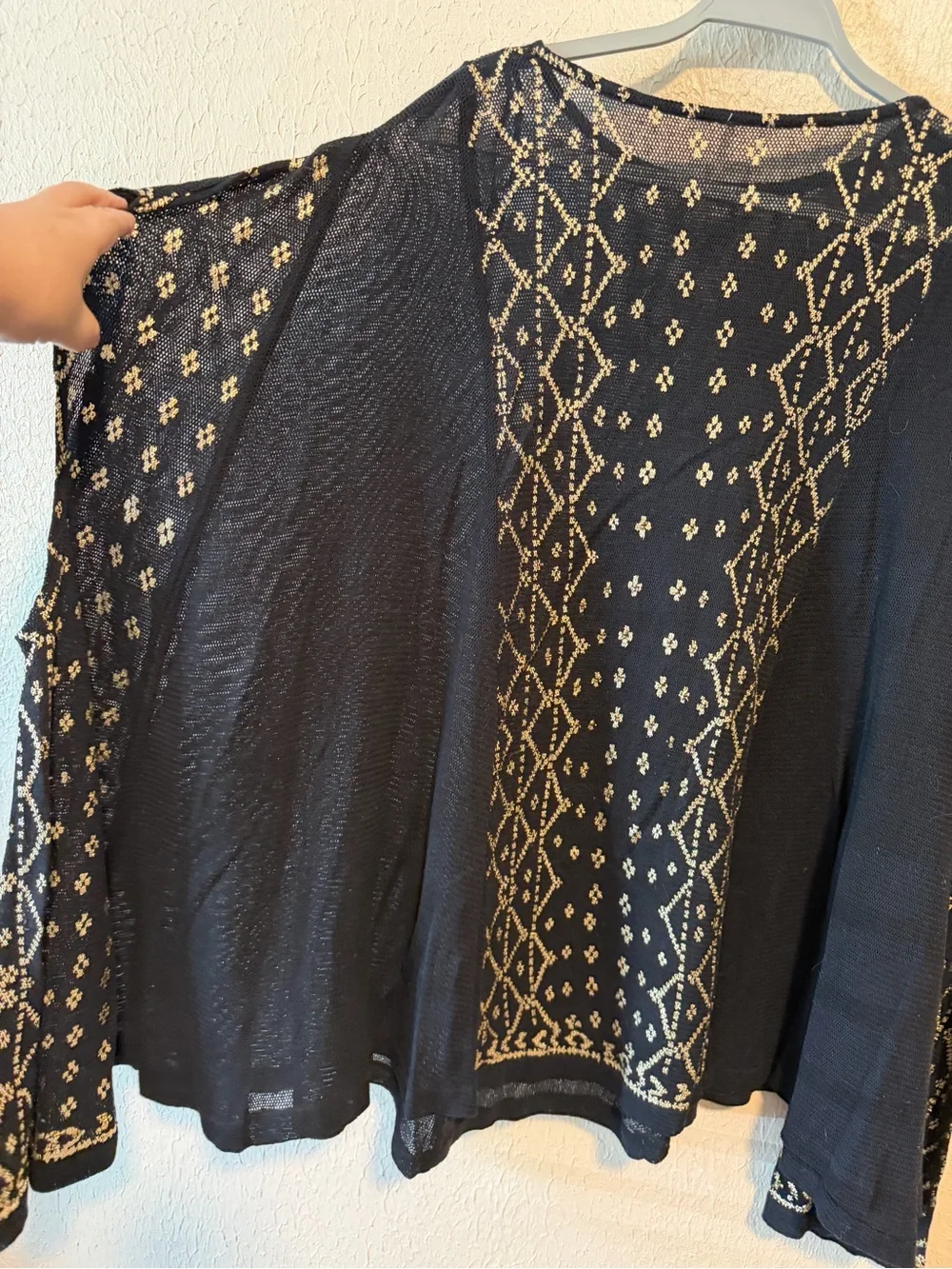 Free People Geometric Poncho Oversized‎ Size Small Black Gold